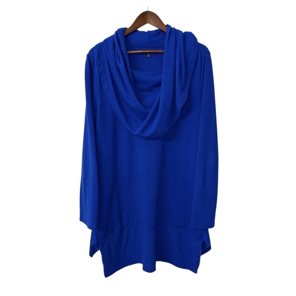 Calessa cowl neck tunic top women's large blue asymmetrical artsy boho lagenlook